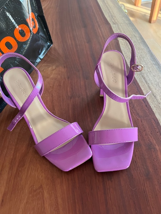 BAMBOO Shoes - BAMBOO Lilac Patent Square-Toe Slingback Heels